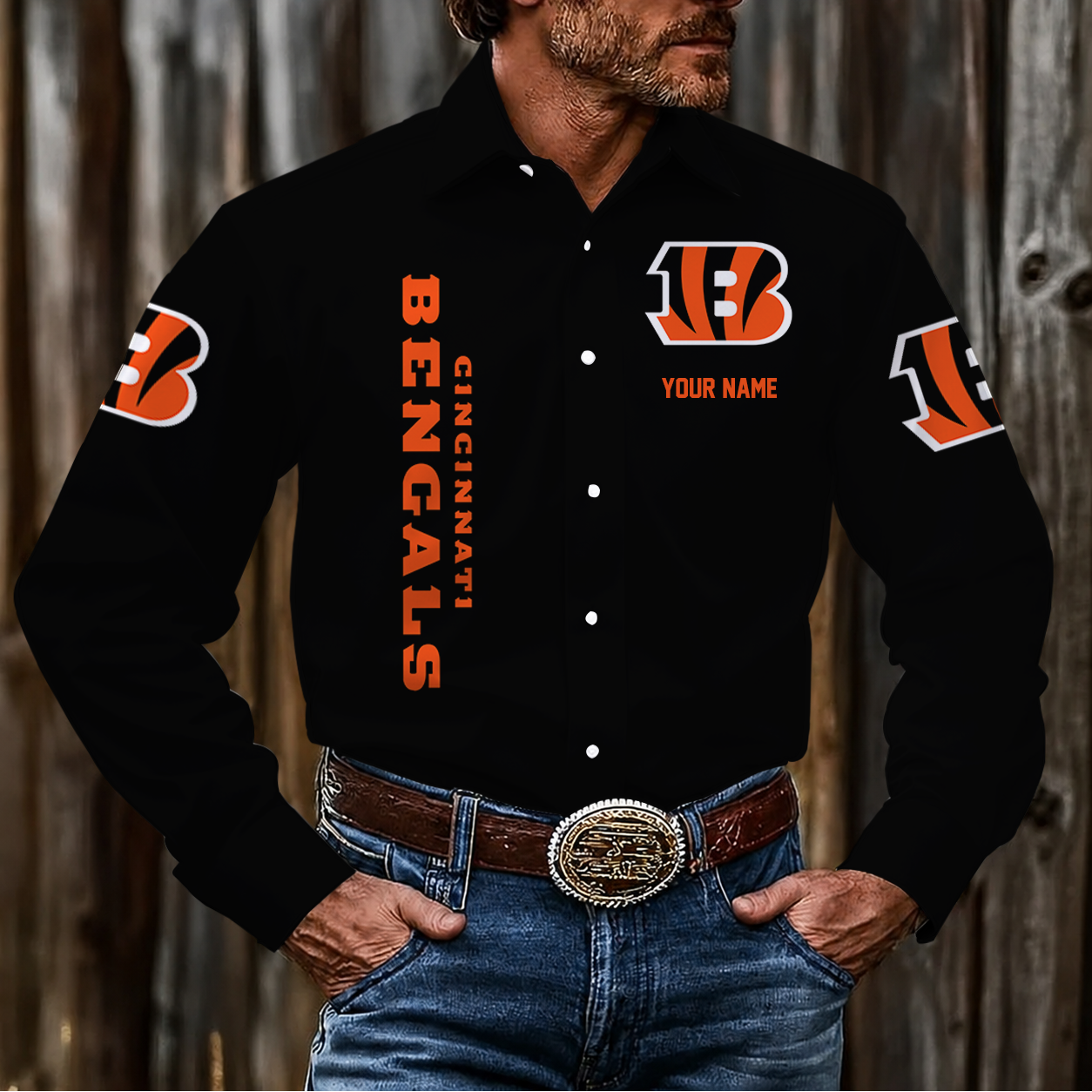 LIMITED EDITION - NEW CUSTOMIZED NFL16 CCB CINCINNATI BENGALS MEN'S LONG SLEEVE BUTTON-UP SHIRT