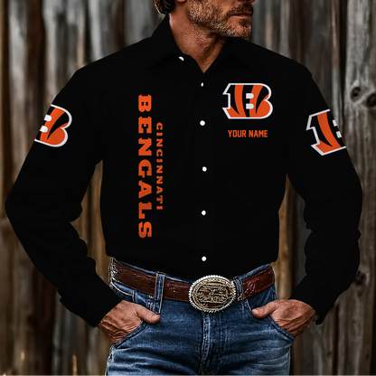 LIMITED EDITION - NEW CUSTOMIZED NFL16 CCB CINCINNATI BENGALS MEN'S LONG SLEEVE BUTTON-UP SHIRT