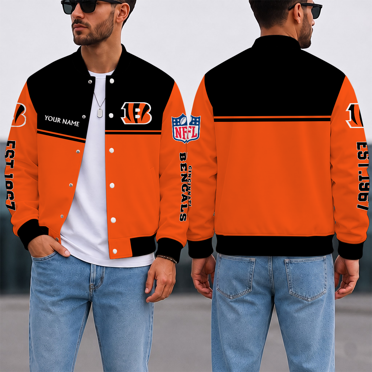 LIMITED EDITION - NEW CUSTOMIZED NFL16 CCB CINCINNATI BENGALS SATIN VARSITY & BASEBALL JACKET