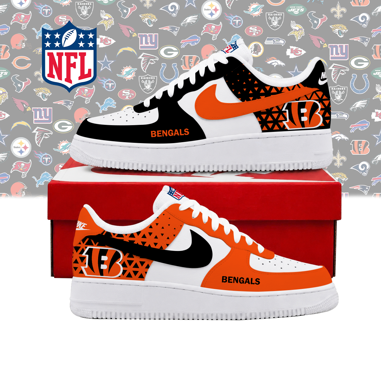 LIMITED EDITION - NEW CUSTOMIZED NFL16 CCB CINCINNATI BENGALS AF1 SHOES