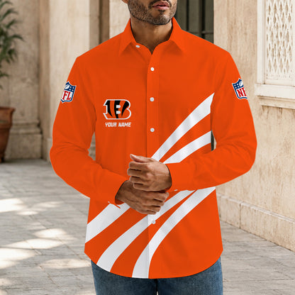 [SPECIAL OFFER] NEW CUSTOMIZED NFL16 CCB CINCINNATI BENGALS MEN'S LONG SLEEVE BUTTON-UP SHIRT