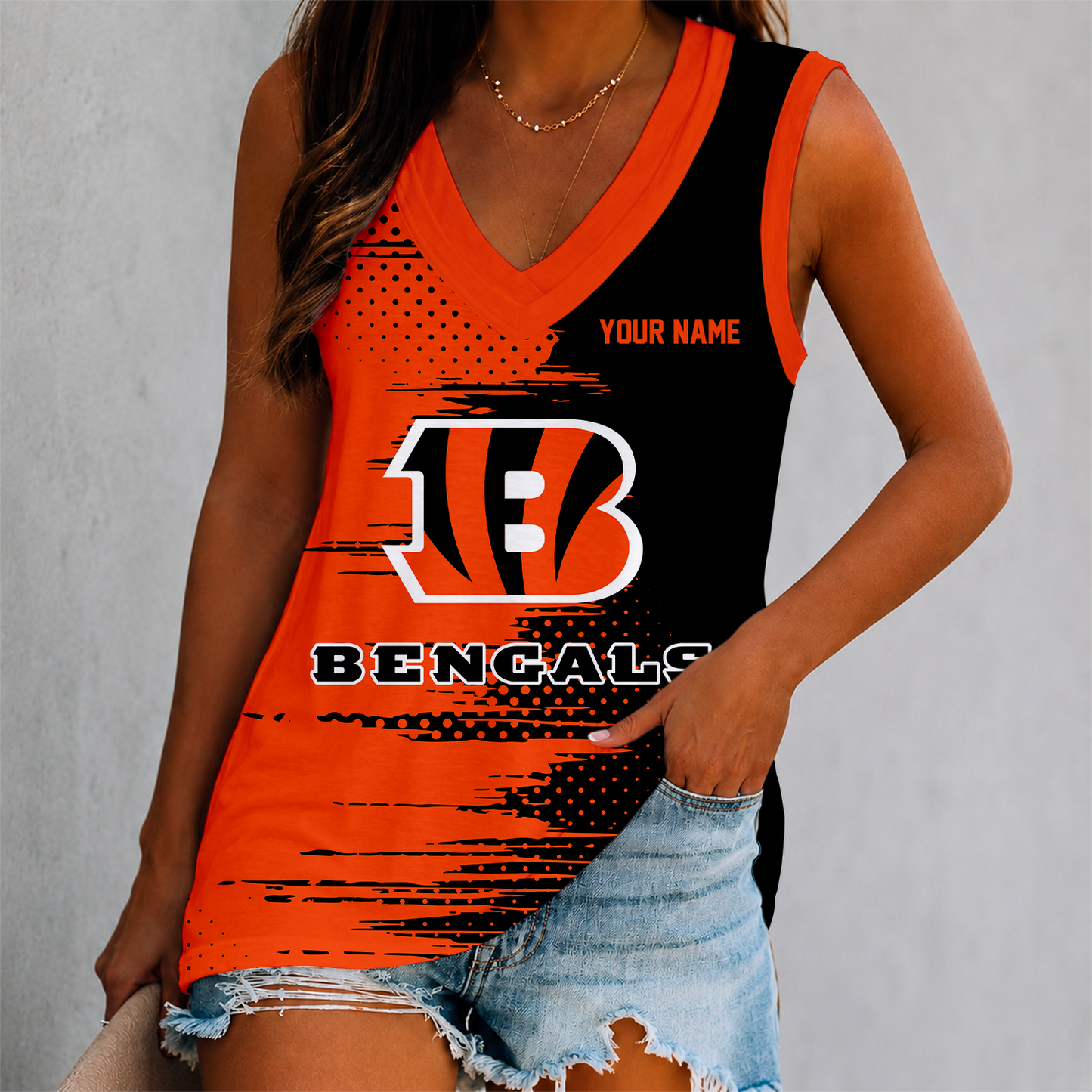 LIMITED EDITION - NEW CUSTOMIZED NFL16 CCB CINCINNATI BENGALS WOMEN'S V-NECK TANK TOP