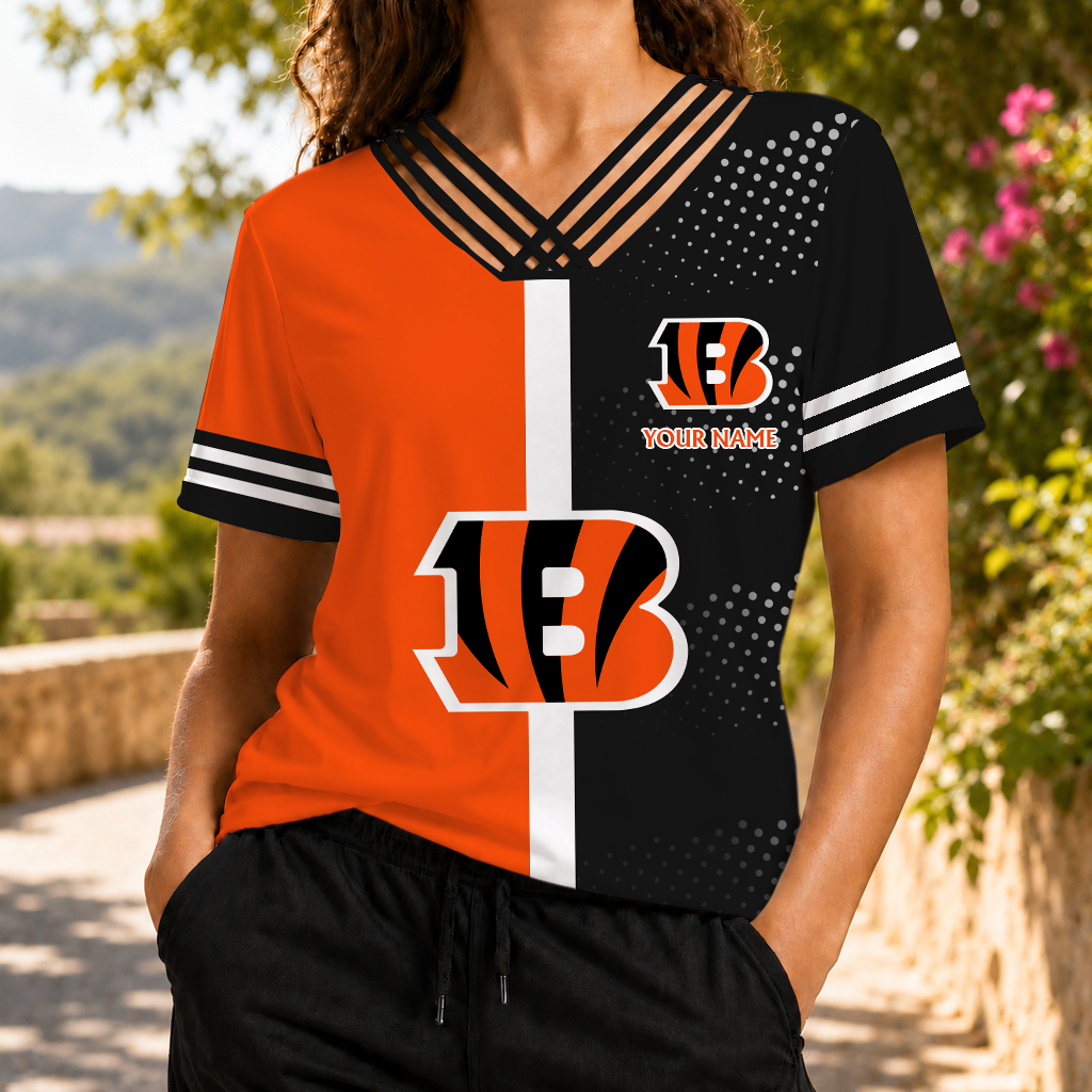 LIMITED EDITION - NEW CUSTOMIZED NFL16 CCB CINCINNATI BENGALS V-NECK SHIRT