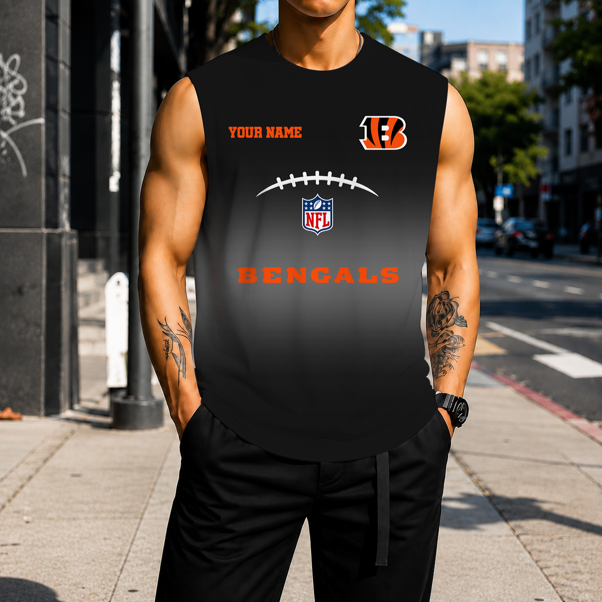 LIMITED EDITION - NEW CUSTOMIZED NFL16 CCB CINCINNATI BENGALS MEN'S GYM SHIRT