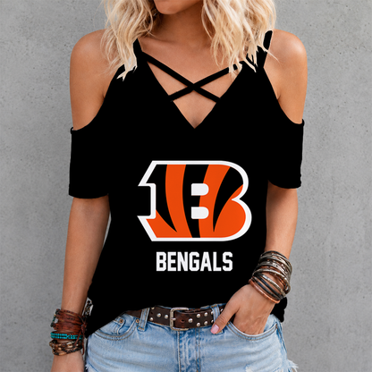 LIMITED EDITION - NEW CUSTOMIZED NFL16 CCB CINCINNATI BENGALS CRISS CROSS V-NECK TOP