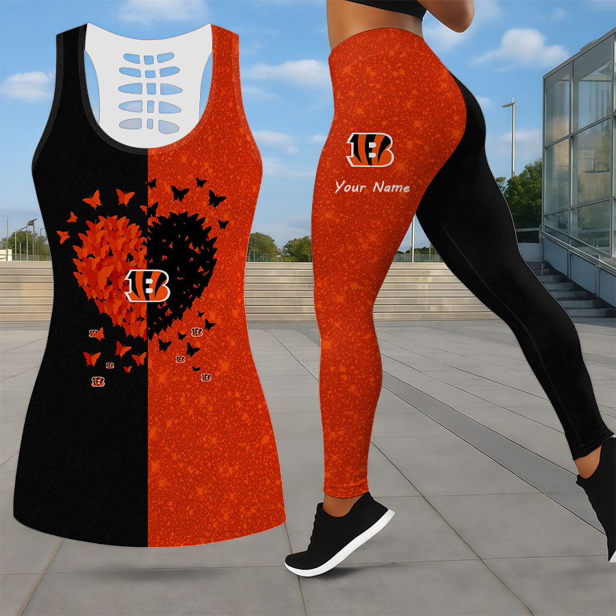 LIMITED EDITION - NEW CUSTOMIZED NFL16 CCB CINCINNATI BENGALS LEGGINGS & HOLLOW TANK TOP SET