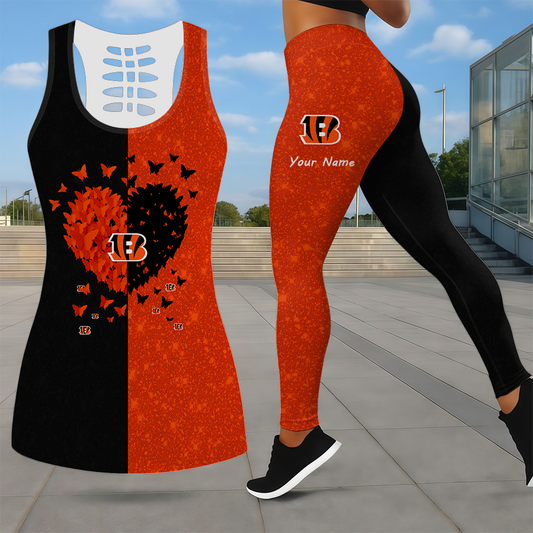 LIMITED EDITION - NEW CUSTOMIZED NFL16 CCB CINCINNATI BENGALS LEGGINGS & HOLLOW TANK TOP SET
