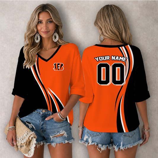 LIMITED EDITION - NEW CUSTOMIZED NFL16 CCB CINCINNATI BENGALS WOMEN'S HEART V-NECK LONG SLEEVE SHIRT