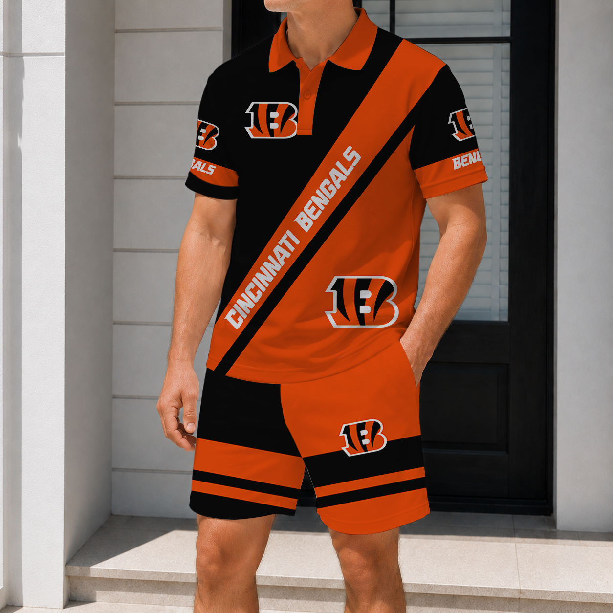 SPECIAL EDITION - NEW CUSTOMIZED NFL16 CCB CINCINNATI BENGALS POLO SHIRT & SHORT PANTS SET