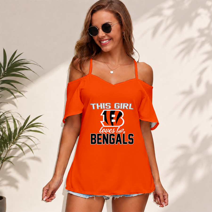 [SPECIAL OFFER] NEW CUSTOMIZED NFL16 CCB CINCINNATI BENGALS WOMEN'S STRAPPY OFF-SHOULDER TOP