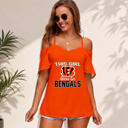 [SPECIAL OFFER] NEW CUSTOMIZED NFL16 CCB CINCINNATI BENGALS WOMEN'S STRAPPY OFF-SHOULDER TOP