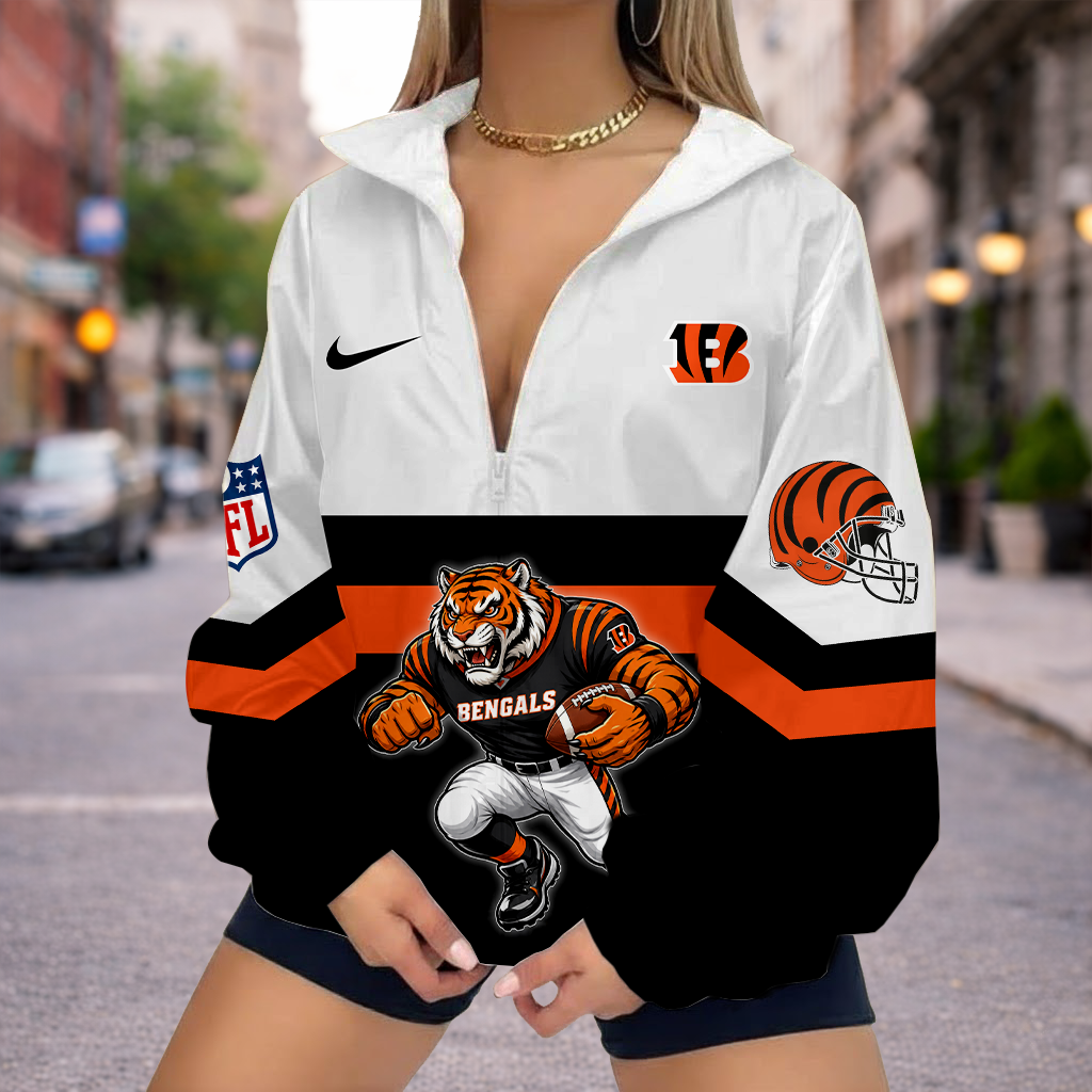 LIMITED EDITION - NEW CUSTOMIZED NFL16 CCB CINCINNATI BENGALS V-NECK ZIPPER SWEATSHIRT JACKET