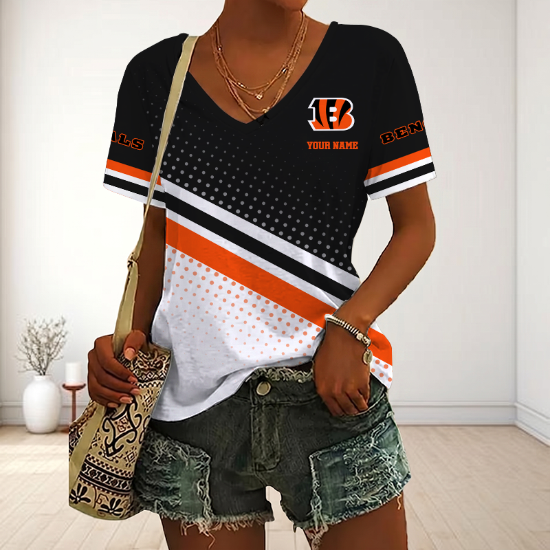 LIMITED EDITION - NEW CUSTOMIZED NFL16 CCB CINCINNATI BENGALS V-NECK FEMALE SHIRT