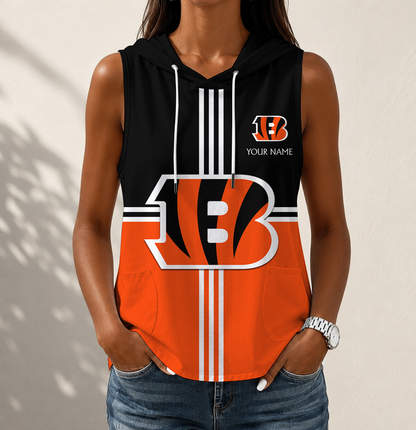 LIMITED EDITION - NEW CUSTOMIZED NFL16 CCB CINCINNATI BENGALS WOMEN'S SLEEVELESS HOODED POCKET TANK TOP