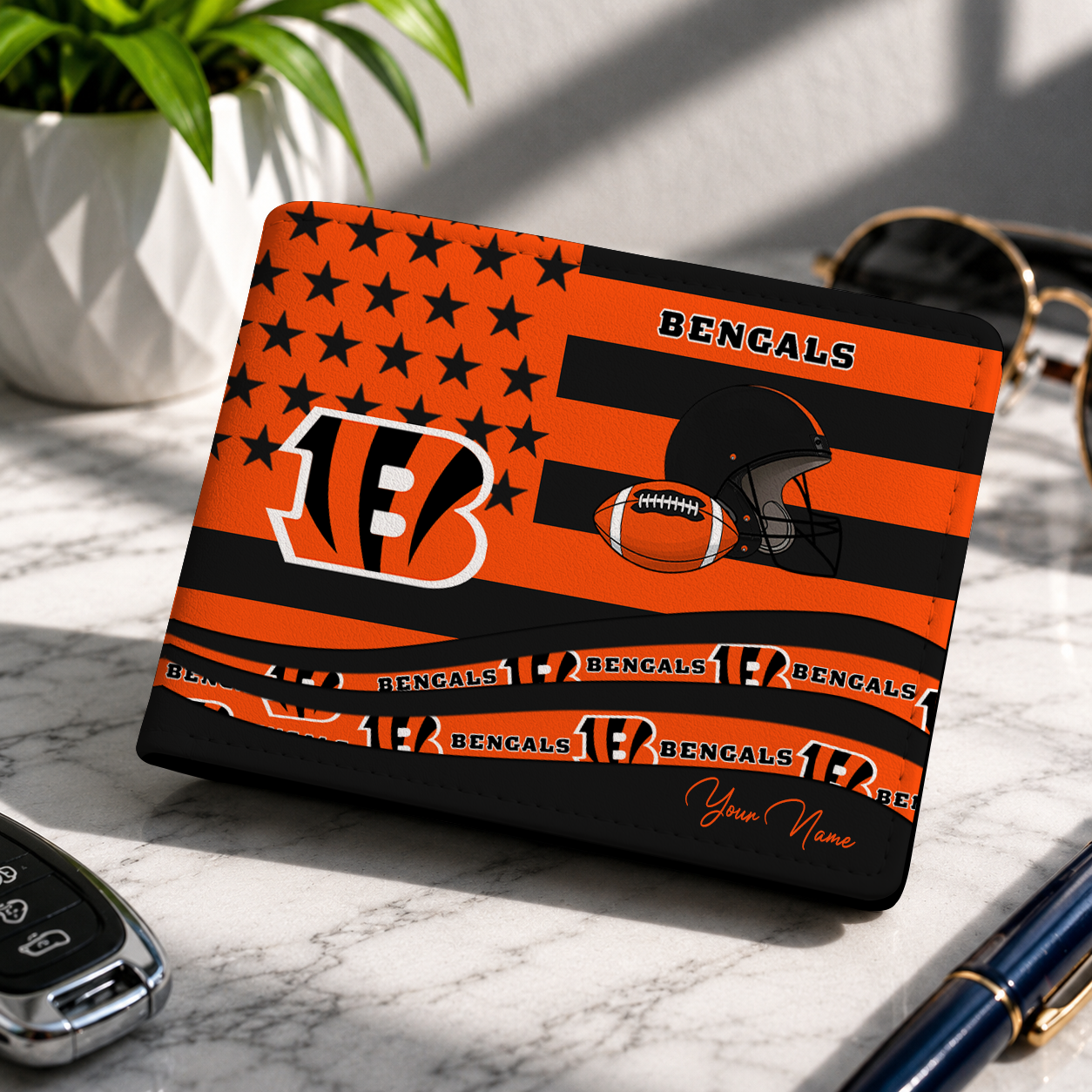 LIMITED EDITION - NEW CUSTOMIZED NFL16 CCB CINCINNATI BENGALS LEATHER WALLET