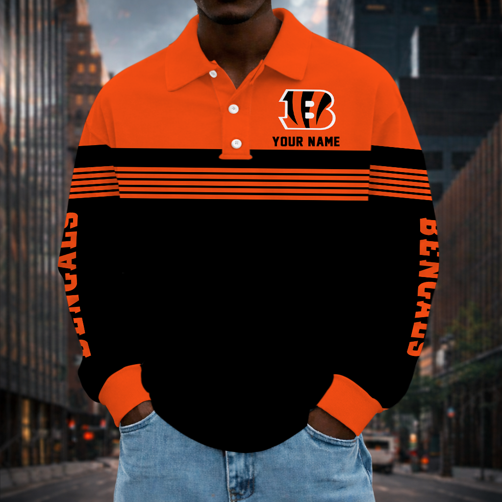 LIMITED EDITION - NEW CUSTOMIZED NFL16 CCB CINCINNATI BENGALS LONG SLEEVE POLO SHIRT