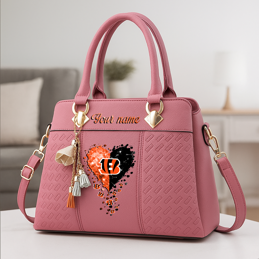 LIMITED EDITION - NEW CUSTOMIZED NFL16 CCB CINCINNATI BENGALS ZIP HANDBAG MULTICOLOR