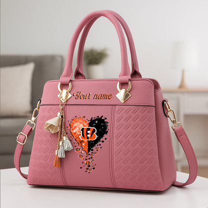 LIMITED EDITION - NEW CUSTOMIZED NFL16 CCB CINCINNATI BENGALS ZIP HANDBAG MULTICOLOR