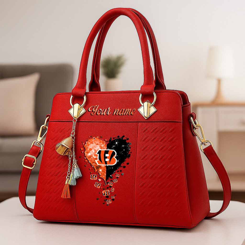 LIMITED EDITION - NEW CUSTOMIZED NFL16 CCB CINCINNATI BENGALS ZIP HANDBAG MULTICOLOR