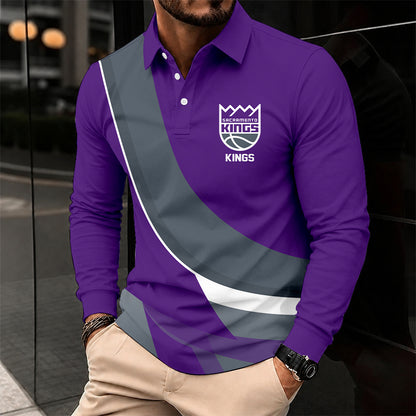 [HOT DEAL] NEW CUSTOMIZED NBA16 SKI SACRAMENTO KINGS MEN LONG SLEEVE POLO