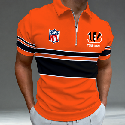 [SPECIAL OFFER] NEW CUSTOMIZED NFL16 CCB CINCINNATI BENGALS ZIP POLO SHIRT