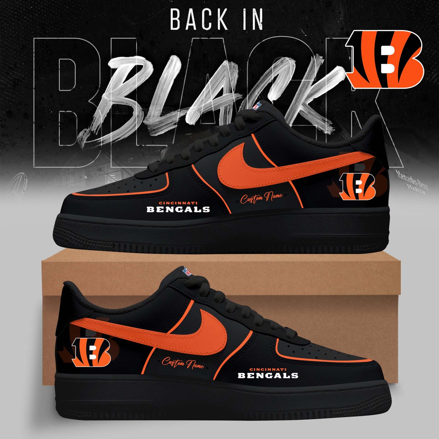 LIMITED EDITION - NEW CUSTOMIZED NFL16 CCB CINCINNATI BENGALS AF1 SNEAKERS