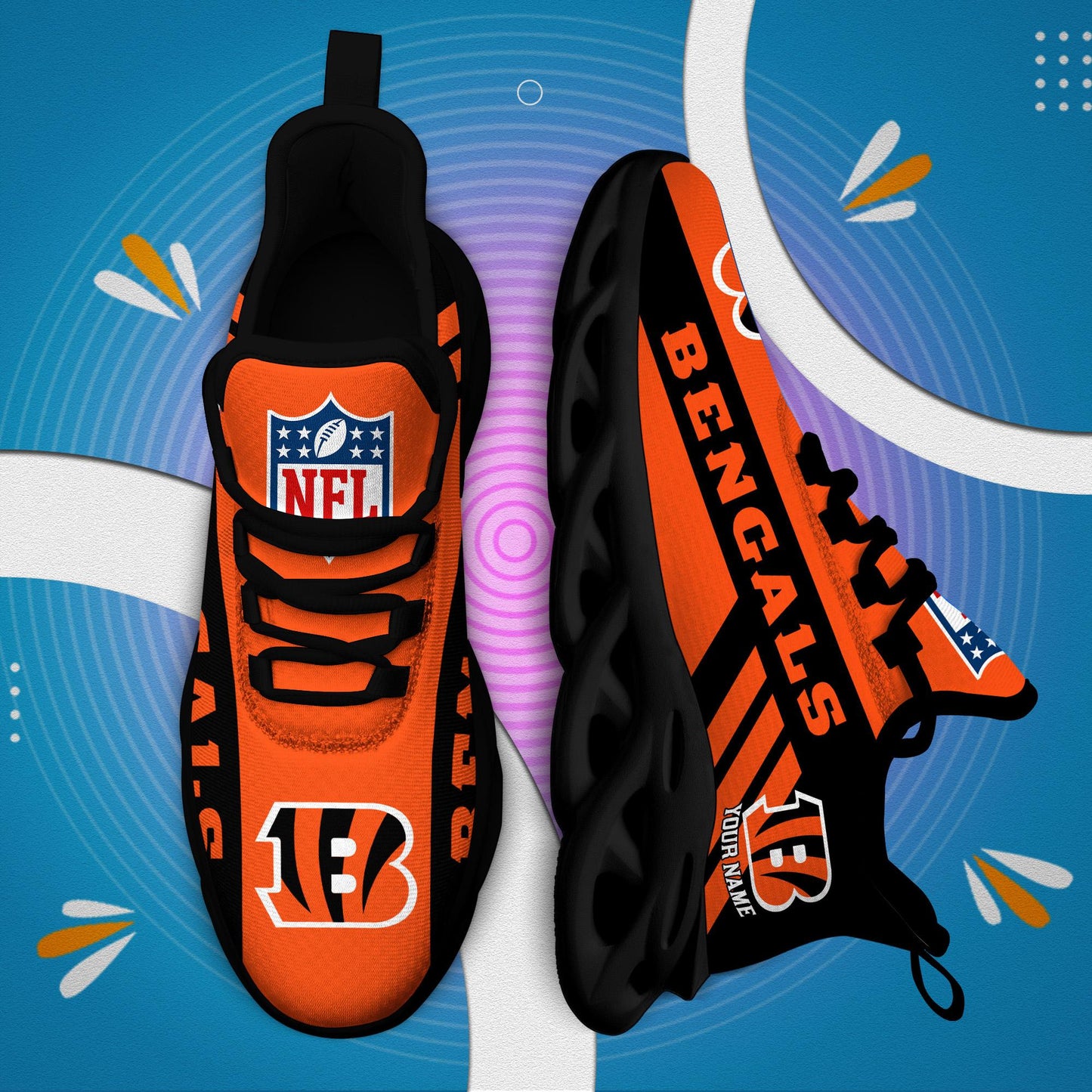 LIMITED EDITION - NEW CUSTOMIZED NFL16 CCB CINCINNATI BENGALS UNISEX MAX SOUL SHOES