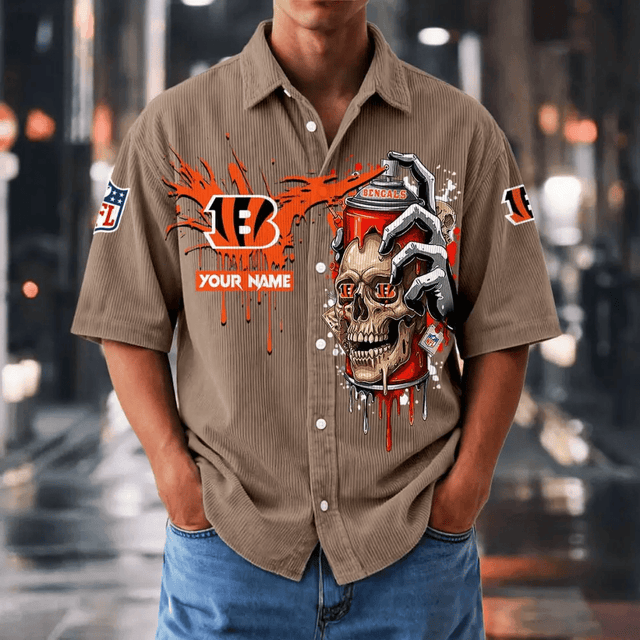 [SPECIAL OFFER] NEW CUSTOMIZED NFL16 CCB CINCINNATI BENGALS SEERSUCKER BUTTON SHIRT