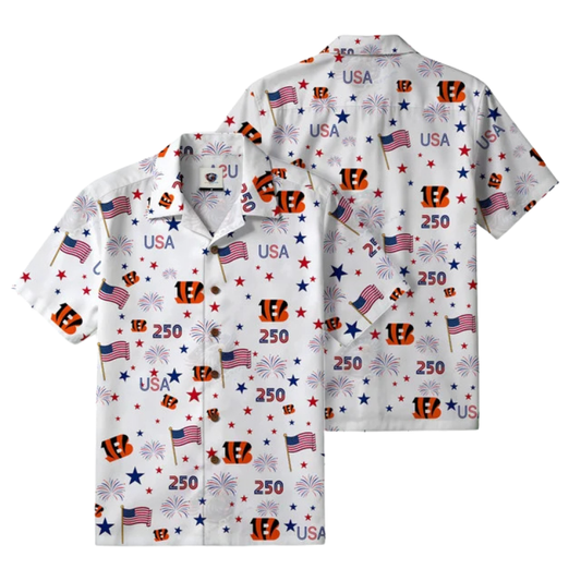 LIMITED EDITION - NEW CUSTOMIZED NFL16 CCB CINCINNATI BENGALS PATRIOTIC 250 USA HAWAIIAN SHIRT