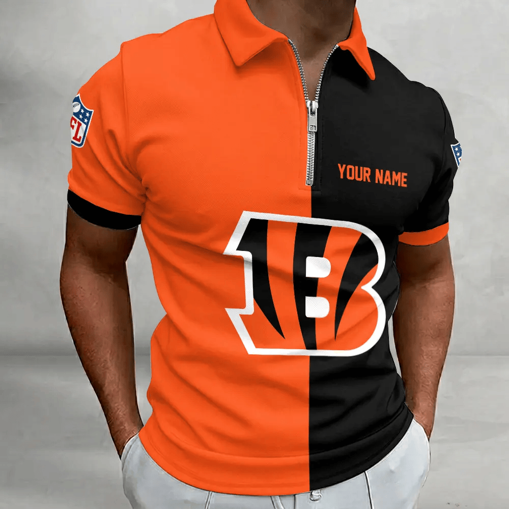 [SPECIAL OFFER] NEW CUSTOMIZED NFL16 CCB CINCINNATI BENGALS ZIP POLO SHIRT