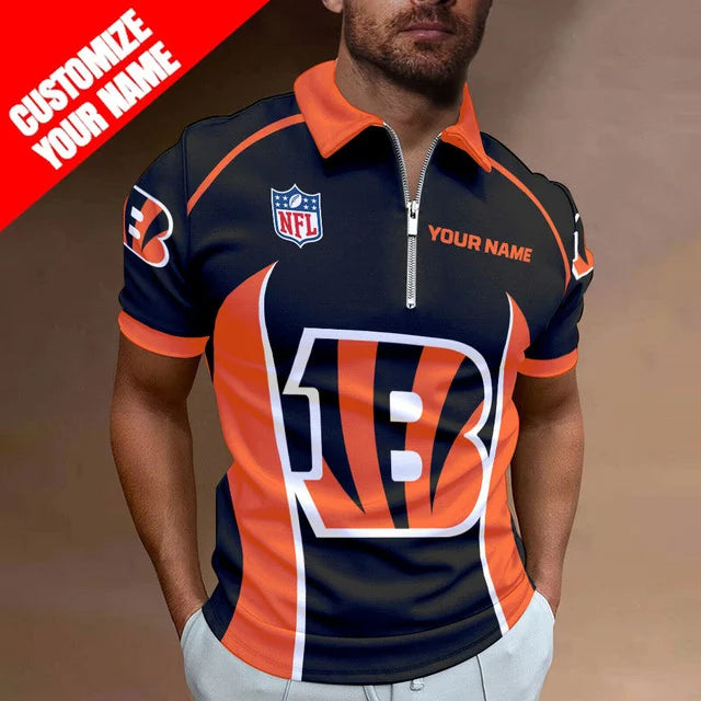 LIMITED EDITION - NEW CUSTOMIZED NFL16 CCB CINCINNATI BENGALS ZIP POLO SHIRT