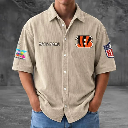 LIMITED EDITION - NEW CUSTOMIZED NFL16 CCB CINCINNATI BENGALS SEERSUCKER BUTTON SHIRT