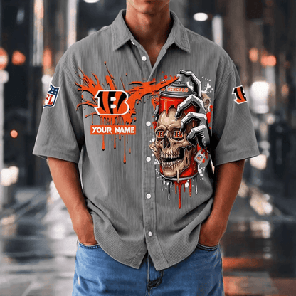 [SPECIAL OFFER] NEW CUSTOMIZED NFL16 CCB CINCINNATI BENGALS SEERSUCKER BUTTON SHIRT