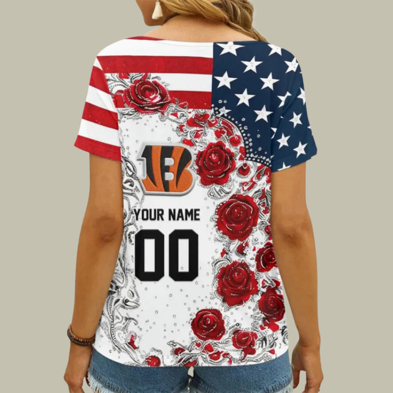 [SPECIAL OFFER] NEW CUSTOMIZED NFL16 CCB CINCINNATI BENGALS V-NECK FEMALE SHIRT