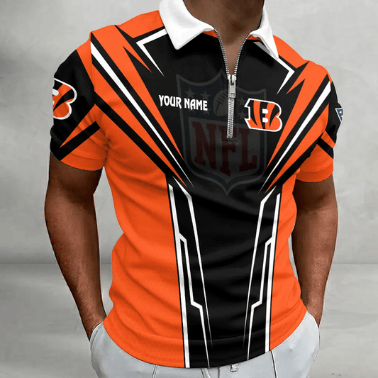 [SPECIAL OFFER] NEW CUSTOMIZED NFL16 CCB CINCINNATI BENGALS ZIP POLO SHIRT