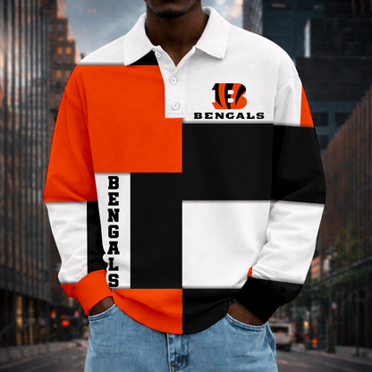 LIMITED EDITION - NEW CUSTOMIZED NFL16 CCB CINCINNATI BENGALS MEN LONG SLEEVE POLO
