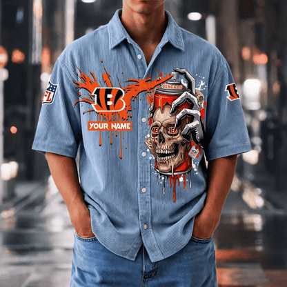 [SPECIAL OFFER] NEW CUSTOMIZED NFL16 CCB CINCINNATI BENGALS SEERSUCKER BUTTON SHIRT