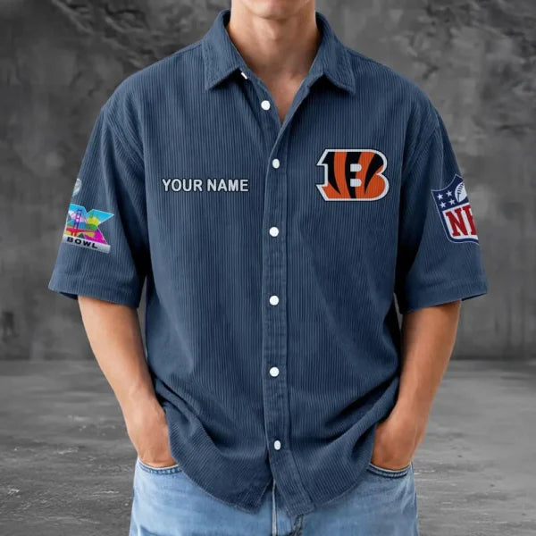 LIMITED EDITION - NEW CUSTOMIZED NFL16 CCB CINCINNATI BENGALS SEERSUCKER BUTTON SHIRT