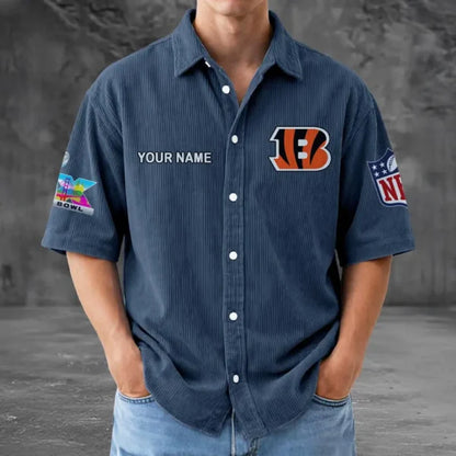 LIMITED EDITION - NEW CUSTOMIZED NFL16 CCB CINCINNATI BENGALS SEERSUCKER BUTTON SHIRT