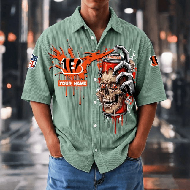 [SPECIAL OFFER] NEW CUSTOMIZED NFL16 CCB CINCINNATI BENGALS SEERSUCKER BUTTON SHIRT