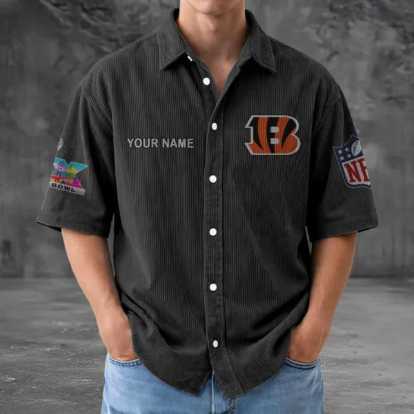 LIMITED EDITION - NEW CUSTOMIZED NFL16 CCB CINCINNATI BENGALS SEERSUCKER BUTTON SHIRT