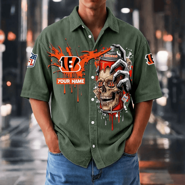 [SPECIAL OFFER] NEW CUSTOMIZED NFL16 CCB CINCINNATI BENGALS SEERSUCKER BUTTON SHIRT