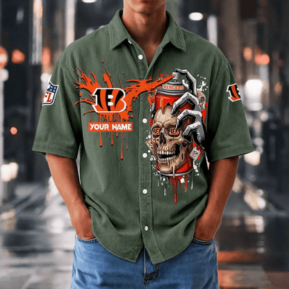 [SPECIAL OFFER] NEW CUSTOMIZED NFL16 CCB CINCINNATI BENGALS SEERSUCKER BUTTON SHIRT