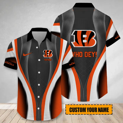 LIMITED EDITION - NEW CUSTOMIZED NFL16 CCB CINCINNATI BENGALS SHORT SLEEVE BUTTON-UP SHIRT