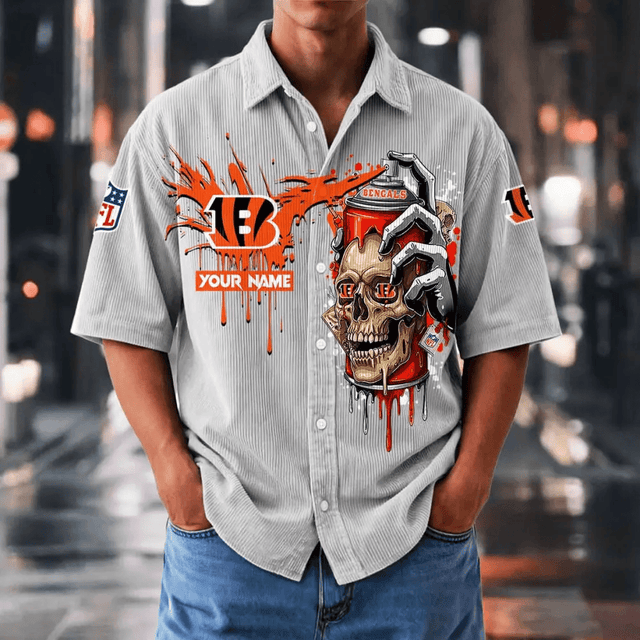 [SPECIAL OFFER] NEW CUSTOMIZED NFL16 CCB CINCINNATI BENGALS SEERSUCKER BUTTON SHIRT