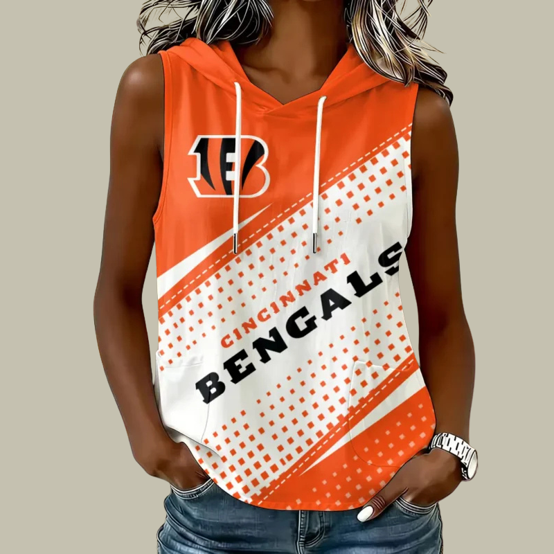 [SPECIAL OFFER] NEW CUSTOMIZED NFL16 CCB CINCINNATI BENGALS WOMEN'S SLEEVELESS HOODED POCKET TANK TOP