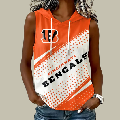 [SPECIAL OFFER] NEW CUSTOMIZED NFL16 CCB CINCINNATI BENGALS WOMEN'S SLEEVELESS HOODED POCKET TANK TOP