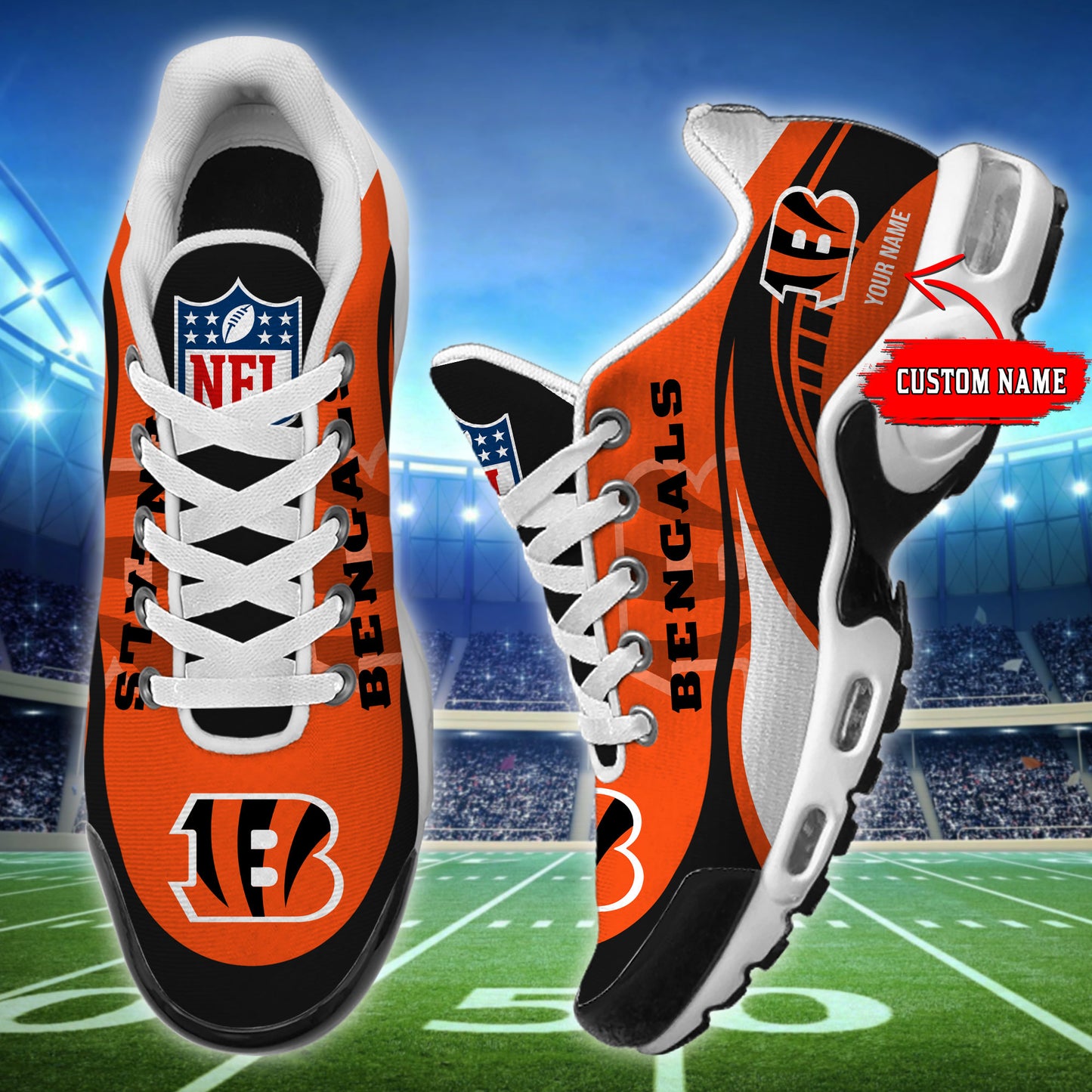 LIMITED EDITION - NEW CUSTOMIZED NFL16 CCB CINCINNATI BENGALS AIR MAX PLUS SNEAKERS