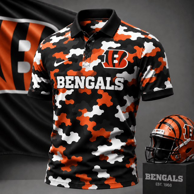 [SPECIAL OFFER] NEW CUSTOMIZED NFL16 CCB CINCINNATI BENGALS CAMO POLO SHIRT