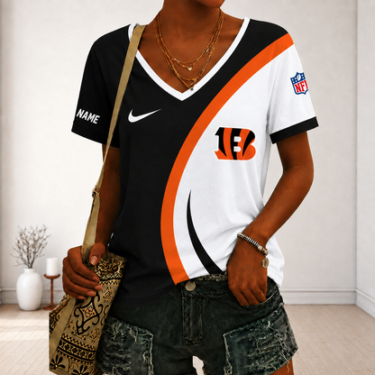 LIMITED EDITION - NEW CUSTOMIZED NFL16 CCB CINCINNATI BENGALS V-NECK FEMALE SHIRT
